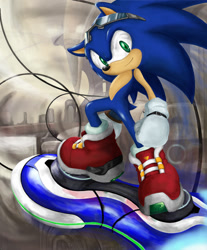 Size: 580x700 | Tagged: safe, artist:shoppaaaa, sonic the hedgehog, sonic riders: zero gravity, abstract background, extreme gear
