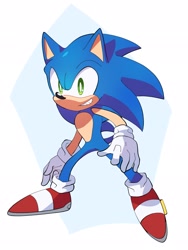 Size: 1536x2048 | Tagged: safe, artist:plus2sf, sonic the hedgehog, 2024, abstract background, looking ahead, looking offscreen, smile, solo, standing