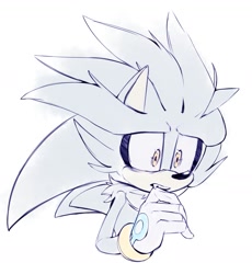 Size: 1303x1414 | Tagged: safe, artist:dumbkami_2, silver the hedgehog, 2024, biting, bust, nervous, one fang, simple background, solo, white background