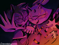 Size: 2048x1567 | Tagged: safe, artist:emeraldhub225, amy rose, blaze the cat, cat, hedgehog, sonic riders: zero gravity, 2024, amy x blaze, cute, eyes closed, female, females only, glasses, holding hands, lesbian, mouth open, shipping