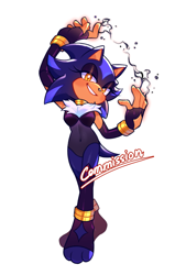 Size: 1066x1575 | Tagged: safe, artist:einelitas, oc, oc:stellar the hedgehog, hedgehog, 2024, bodysuit, chest fluff, commission, fankid, female, fingerless gloves, looking at viewer, parent:shadow, parent:sonic, parents:sonadow, simple background, smile, solo, standing, white background