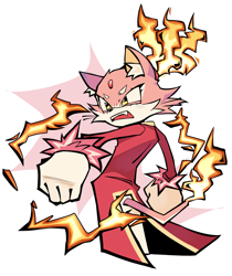 Size: 1718x2048 | Tagged: safe, artist:flixleoz, blaze the cat, burning blaze, abstract background, clenched fists, fire, looking offscreen, mouth open, one fang, solo, standing, super form