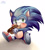 Size: 900x1000 | Tagged: safe, artist:scruffiberri, sonic the hedgehog, chili dog, looking at viewer, sitting, that hedgehog sure loves chili dogs, watermark, white background