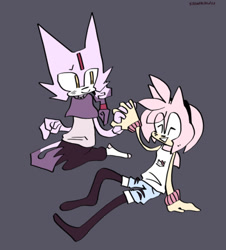 Size: 540x597 | Tagged: safe, artist:weeklyblazethecat, amy rose, blaze the cat, cat, hedgehog, 2019, amy x blaze, cute, eyes closed, female, females only, holding hands, lesbian, looking at them, shipping