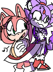 Size: 1280x1707 | Tagged: safe, artist:artyyline, amy rose, blaze the cat, amy x blaze, arms folded, duo, frown, hands together, heart, lesbian, shipping, simple background, sketch, smile, standing, transparent background