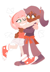 Size: 1430x2048 | Tagged: safe, artist:artyyline, amy rose, blaze the cat, human, alternate version, amy x blaze, blushing, cute, duo, heart, hug, hugging, humanized, lesbian, looking at each other, no outlines, one eye closed, shipping, simple background, smile, standing, transparent background