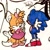 Size: 1280x1269 | Tagged: safe, artist:notnights, miles "tails" prower, sonic the hedgehog, fox, hedgehog, bow, classic sonic, classic sonic (universe), classic tails, cute, dialogue, dress, duo, eyes closed, fangs, femboy, hair bow, looking at them, male, penwork, smile, standing, tailabetes, traditional media