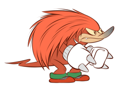 Size: 1280x909 | Tagged: safe, artist:theredblooper, knuckles the echidna, frown, looking offscreen, one fang, simple background, solo, white background