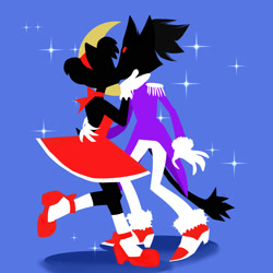 Size: 2000x2000 | Tagged: safe, artist:ddeeric, amy rose, blaze the cat, cat, hedgehog, 2022, amy x blaze, cute, female, females only, hand on back, hand on chin, kiss, lesbian, moon, shipping, star (sky)
