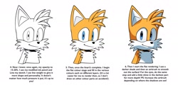 Size: 2048x981 | Tagged: dead source, safe, artist:thatbirdguy_, miles "tails" prower, english text, shading tutorial, simple background, solo, tutorial, white background