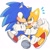 Size: 1142x1142 | Tagged: safe, artist:mossan315, miles "tails" prower, sonic the hedgehog, 2022, blushing, cute, duo, hugging, looking at each other, one eye closed, one fang, simple background, smile, sonabetes, tailabetes, white background