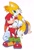 Size: 1187x1762 | Tagged: safe, artist:mossan315, knuckles the echidna, miles "tails" prower, echidna, fox, 2022, alternate version, blushing, carrying them, cute, duo, frown, knucklebetes, male, mouth open, standing, tailabetes