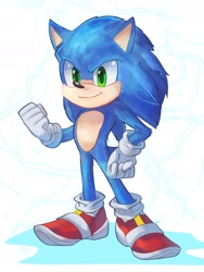 Size: 1536x2048 | Tagged: safe, artist:plus2sf, sonic the hedgehog, sonic the hedgehog (2020), 2024, looking offscreen, movie style, smile, solo, standing