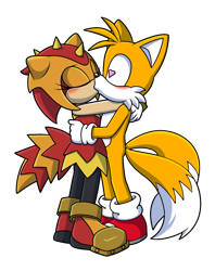 Size: 1250x1575 | Tagged: safe, artist:sonicguru, miles "tails" prower, trip the sungazer, kiss, shipping, straight, tails x trip
