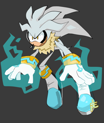 Size: 1112x1314 | Tagged: safe, artist:punkray, silver the hedgehog, frown, grey background, looking ahead, looking offscreen, psychokinesis, signature, simple background, solo