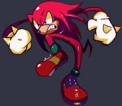 Size: 1155x1008 | Tagged: safe, artist:punkray, knuckles the echidna, black background, clenched fists, clenched teeth, looking ahead, looking offscreen, signature, simple background, solo