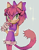 Size: 1612x2048 | Tagged: safe, artist:st4rrzyy, oc, oc:camellia the cat, cat, blushing, eye clipping through hair, fankid, grey background, hand behind back, looking at viewer, magical lesbian spawn, outline, parent:amy, parent:blaze, parents:blazamy, simple background, smile, solo, sparkles, standing, white outline