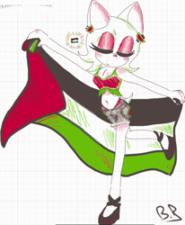 Size: 1168x1420 | Tagged: safe, artist:presley-sys, rouge the bat, alternate outfit, country flag, dancing, eyes closed, flag, free palestine, holding something, palestine flag, signature, solo