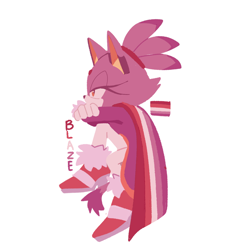 Size: 1280x1280 | Tagged: safe, artist:peachmangopie323, blaze the cat, arms folded, cape, character name, lesbian, lesbian pride, lidded eyes, looking offscreen, outline, pride, pride flag, sitting, solo, transparent background