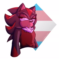 Size: 2048x2048 | Tagged: safe, artist:deadrabbithq, shadow the hedgehog, clothes, ear piercing, earring, lidded eyes, looking offscreen, pride, pride flag, simple background, solo, tank top, trans female, trans pride, transgender, white background