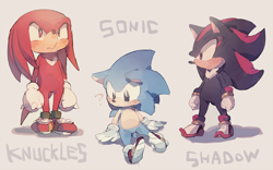 Size: 900x561 | Tagged: safe, artist:fumomo, knuckles the echidna, shadow the hedgehog, sonic the hedgehog