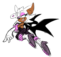 Size: 1013x942 | Tagged: safe, artist:antirepurp, rouge the bat, heart, lidded eyes, looking back, looking offscreen, simple background, sketch, smile, solo, trans female, transgender, white background
