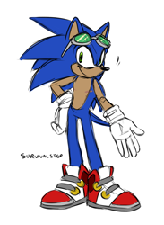 Size: 1000x1369 | Tagged: safe, artist:survivalstep, sonic the hedgehog, looking at viewer, signature, simple background, smile, solo, sonic riders, standing, top surgery scars, trans male, transgender, white background
