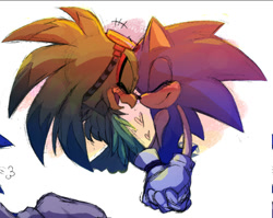 Size: 813x647 | Tagged: safe, artist:eighttalestale, jet the hawk, sonic the hedgehog, cute, duo, eyes closed, gay, heart, holding hands, jetabetes, laughing, mouth open, shipping, smile, sonabetes, sonjet