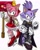 Size: 1641x2048 | Tagged: safe, artist:mariyah47075275, amy rose, blaze the cat, cat, hedgehog, 2024, alternate universe, amy x blaze, cute, dress, female, females only, hammer, lesbian, looking at viewer, piko piko hammer, shipping