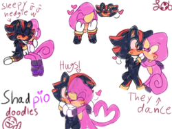 Size: 1024x768 | Tagged: safe, artist:lilcookiebug, espio the chameleon, shadow the hedgehog, blushing, cute, dancing, duo, english text, espibetes, gay, heart, heart nose, heart tail, hugging, shadowbetes, shadpio, ship name, shipping, signature, simple background, white background