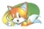 Size: 500x326 | Tagged: safe, artist:yasushi yamaguchi, miles "tails" prower, classic tails, looking at viewer, mouth open, official artwork, pointing, smile, solo