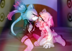 Size: 2048x1468 | Tagged: safe, artist:neguthewhitefox, amy rose, blaze the cat, cat, hedgehog, 2024, amy x blaze, bedroom eyes, cute, female, females only, lesbian, looking at each other, shipping
