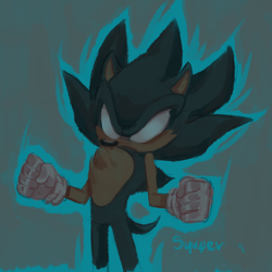 Size: 1280x1278 | Tagged: safe, artist:syuuper-archive, sonic the hedgehog, clenched fists, dark form, dark sonic, outline, signature, simple background, solo, standing