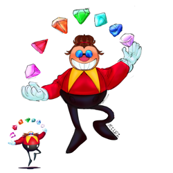 Size: 1378x1378 | Tagged: safe, artist:milezperprower, robotnik, human, chaos emerald, classic robotnik, classic style, gender swap, looking at viewer, reference inset, signature, simple background, smile, solo, white background