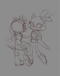 Size: 2048x2570 | Tagged: safe, artist:enthusiastic-nimrod, amy rose, blaze the cat, cat, hedgehog, 2024, amy x blaze, cute, dancing, female, females only, holding hands, lesbian, line art, looking at each other, shipping, sketch
