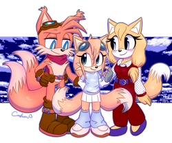 Size: 1800x1500 | Tagged: safe, artist:reinadecorazonez, miles "tails" prower, zooey the fox, oc, oc:skye prower, alternate version, parent:tails, parent:zooey, parents:tailsey