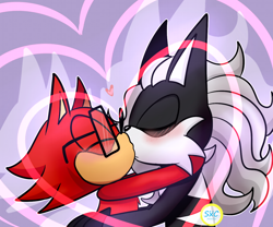 Size: 1200x1000 | Tagged: safe, artist:silverxcristal, gadget the wolf, infinite the jackal, abstract background, blushing, duo, eyes closed, gay, heart, holding each other, kiss, rookinite, shipping