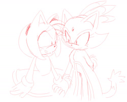 Size: 1755x1404 | Tagged: safe, artist:emirrart, amy rose, blaze the cat, cat, hedgehog, 2020, amy x blaze, amy's halterneck dress, blaze's tailcoat, cute, female, females only, holding hands, lesbian, line art, looking at each other, shipping, sketch