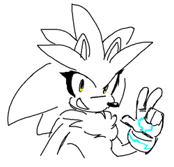 Size: 632x604 | Tagged: safe, artist:survivalstep, silver the hedgehog, eyelashes, line art, looking at viewer, mouth open, nonbinary, simple background, smile, solo, v sign, white background
