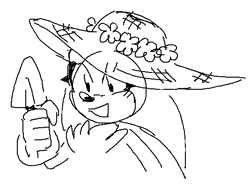Size: 534x402 | Tagged: safe, artist:survivalstep, silver the hedgehog, flower, hat, holding something, line art, looking offscreen, nonbinary, shovel, simple background, sketch, smile, solo, sun hat, white background
