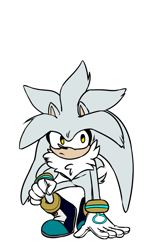 Size: 855x1369 | Tagged: safe, artist:survivalstep, silver the hedgehog, flat colors, frown, hand on ground, looking offscreen, simple background, solo, white background