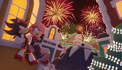Size: 3840x2190 | Tagged: safe, artist:other_subject1, shadow the hedgehog, sonia the hedgehog, commission, fireworks, robot