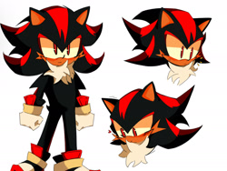 Size: 1793x1346 | Tagged: safe, artist:ghostwithaknife, shadow the hedgehog, blushing, cheek fluff, chest fluff, cute, frown, heart, looking offscreen, neck fluff, shadowbetes, simple background, solo, standing, white background