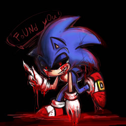 Size: 1000x1000 | Tagged: semi-grimdark, artist:kchak, oc, oc:sonic.exe, 2013, black background, black sclera, bleeding, bleeding from eyes, blood, dialogue, dripping blood, english text, looking at viewer, pointing, simple background, solo, walking