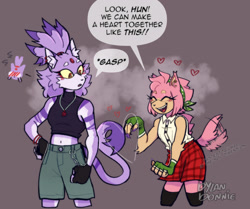 Size: 1500x1252 | Tagged: safe, artist:vilegato, amy rose, blaze the cat, cat, hedgehog, 2022, amy x blaze, cute, english text, eyes closed, female, females only, hearts, lesbian, mouth open, shipping, speech bubble, tail wagging
