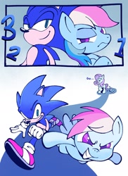 Size: 1489x2048 | Tagged: safe, artist:chipchappcomic, sonic the hedgehog, chao, crossover, fluttershy, my little pony, rainbow dash