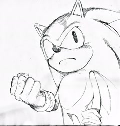 Size: 1960x2048 | Tagged: safe, artist:chronocrump, sonic the hedgehog, 2024, clenched fist, line art, looking up, pencilwork, solo, standing, traditional media
