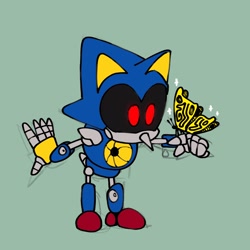 Size: 1536x1536 | Tagged: safe, artist:mauhawkman, metal sonic, 2024, black sclera, butterfly, duo, green background, insect, literal animal, looking at something, metalbetes, robot, simple background, sparkles, standing