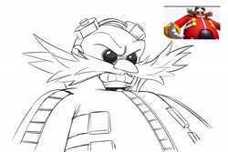 Size: 2048x1365 | Tagged: safe, artist:thatbirdguy_, robotnik, human, 2024, clenched teeth, line art, looking ahead, looking offscreen, reference inset, simple background, solo, white background