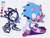 Size: 1000x750 | Tagged: safe, artist:aimf0324, sonic the hedgehog, classic sonic, classic sonic (universe), grey background, lineless, mouth open, one fang, simple background, solo, standing